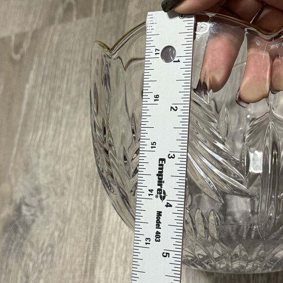 Vintage Crystal Glass Bowl with Gold Rim, Cut Pine Tree & Star Pattern - Picture 5 of 5